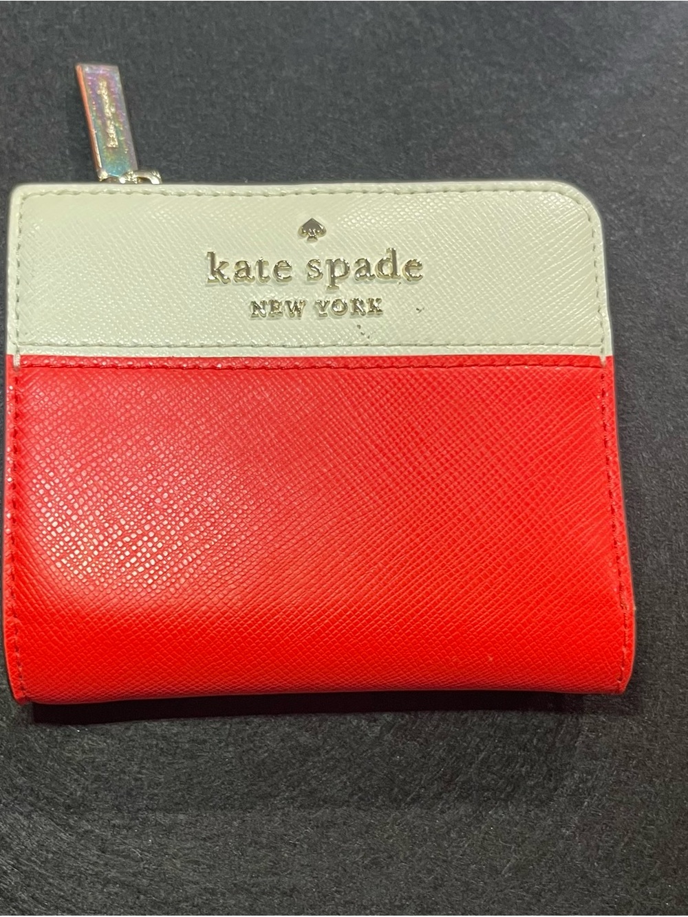 kate spade Red and Cream Zip-Around Compact Wallet